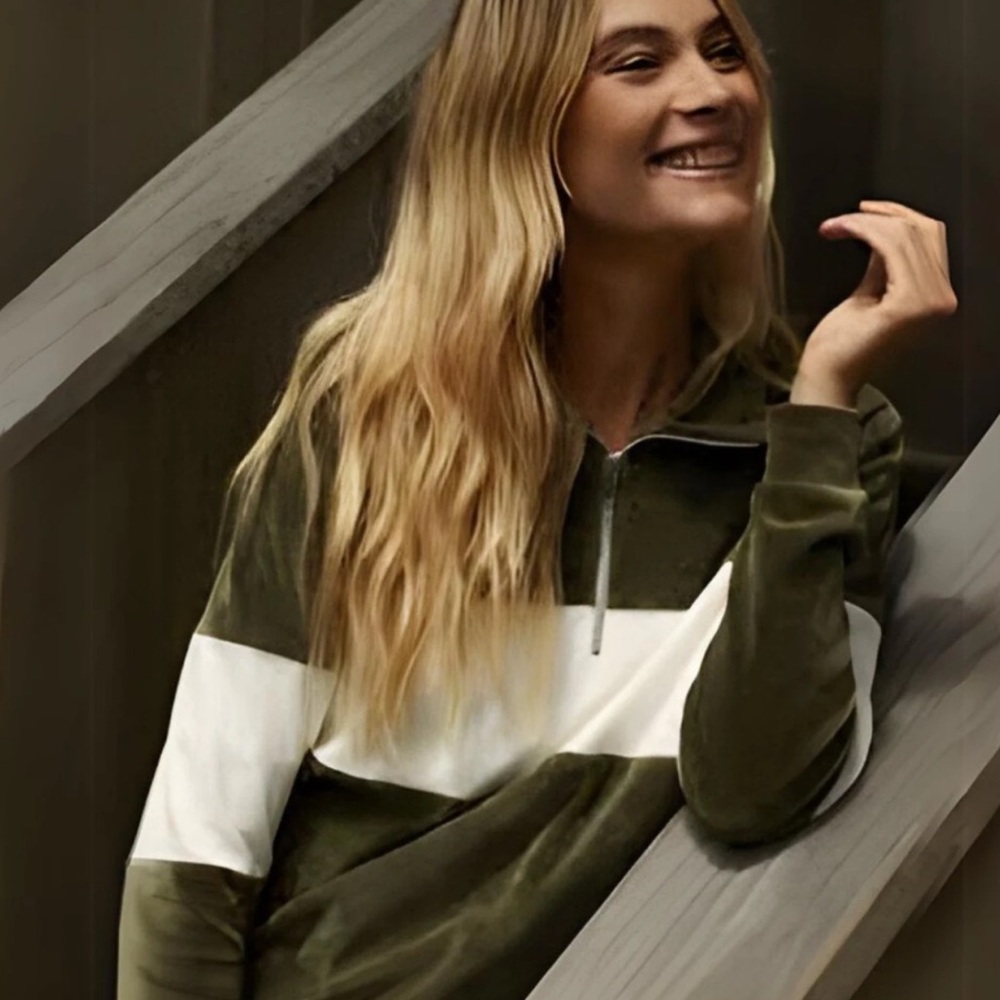 Outerknown Women’s Large Ronan Velour Zip Pullover Sweater Cotton Blend Casual‎